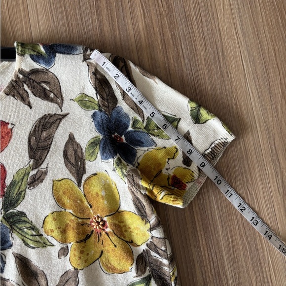 VTG Alfred Dunner Sweater Floral Short Sleeve Beaded Women M Teacher Grandmacore - Picture 6 of 10